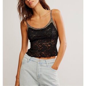 Free People Intimately All Day Lace Cami After Dark Black Sizes L & XL NWT